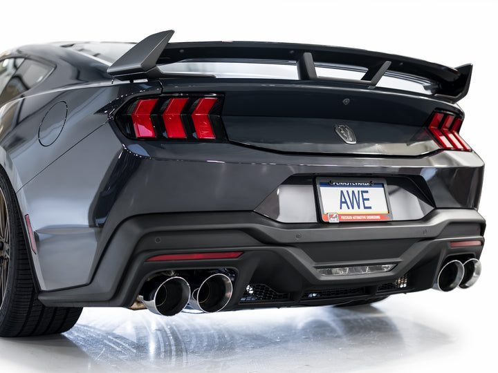 AWE Track Edition Exhaust for S650 Ford Mustang Dark Horse - Quad Chrome Silver Tips