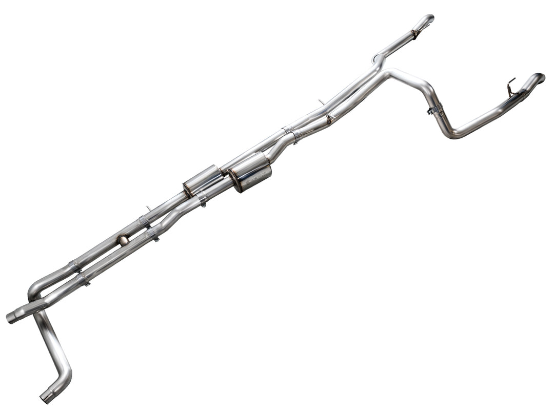 AWE 0FG Catback Split Rear Exit Exhaust for 4th Gen Silverado/Sierra 1500 6.2L (with bumper cutouts) - OE Tips