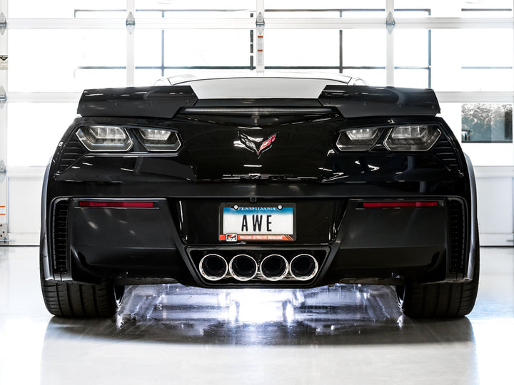AWE Track Edition Axleback Exhaust for C7 Corvette Stingray / Z51 / Grand Sport / Z06 / ZR1 -- Chrome Silver Tips (includes AWE AFM valve simulators)