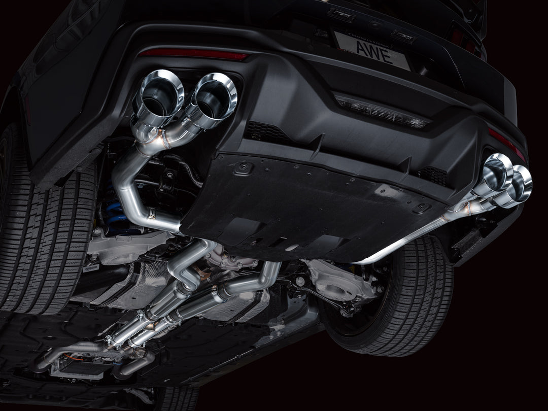 AWE Track Edition Exhaust for S650 Ford Mustang Dark Horse - Quad Chrome Silver Tips