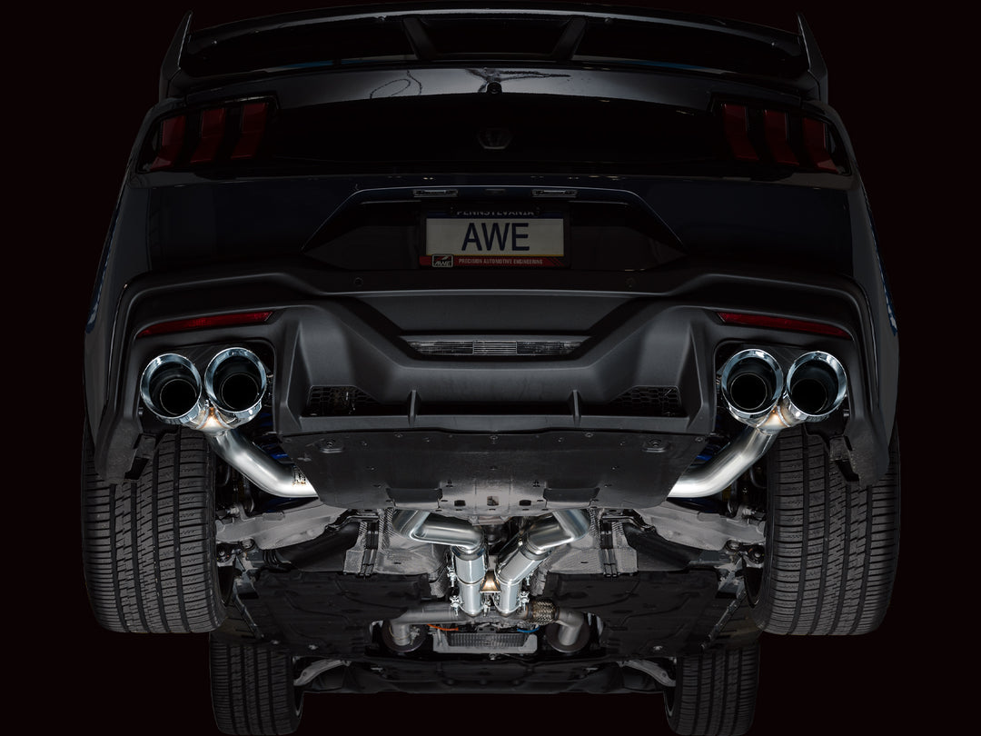 AWE Track Edition Exhaust for S650 Ford Mustang Dark Horse - Quad Chrome Silver Tips