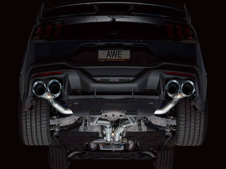 AWE Track Edition Exhaust for S650 Ford Mustang Dark Horse - Quad Chrome Silver Tips