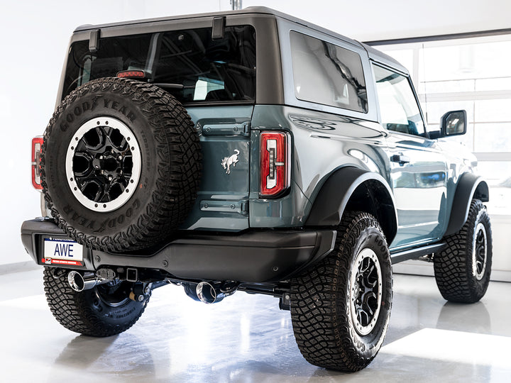 AWE 0FG Catback Exhaust for Ford Bronco with BashGuard™ - Dual 4.5" Diamond Black Tips