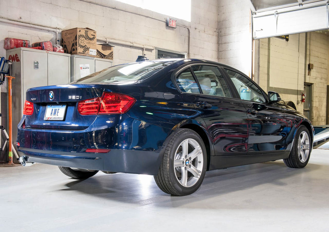AWE Touring Edition Exhaust + Performance Mid Pipe for BMW F30 320i, Single Side - Chrome Silver Tip (102mm)