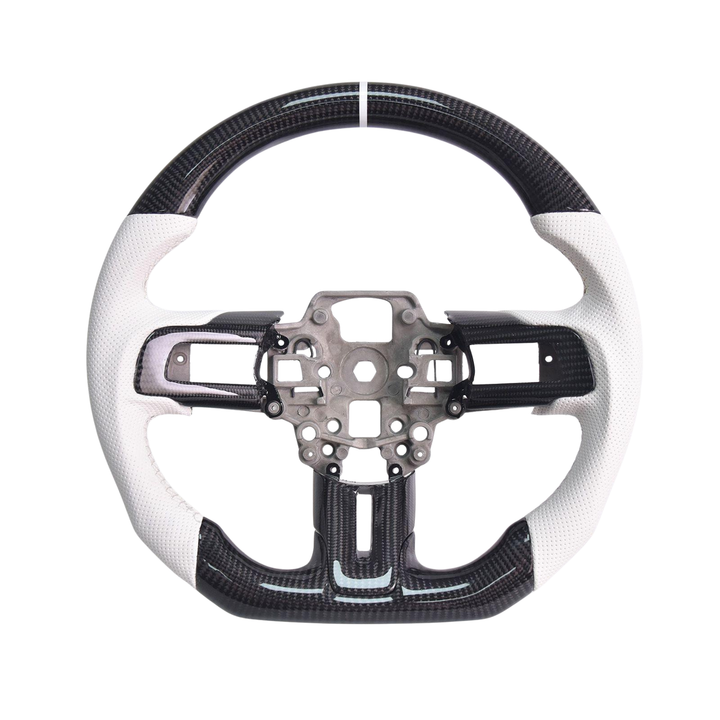 2015-23 Mustang White Leather White Stitching Carbon Fiber Steering Wheel