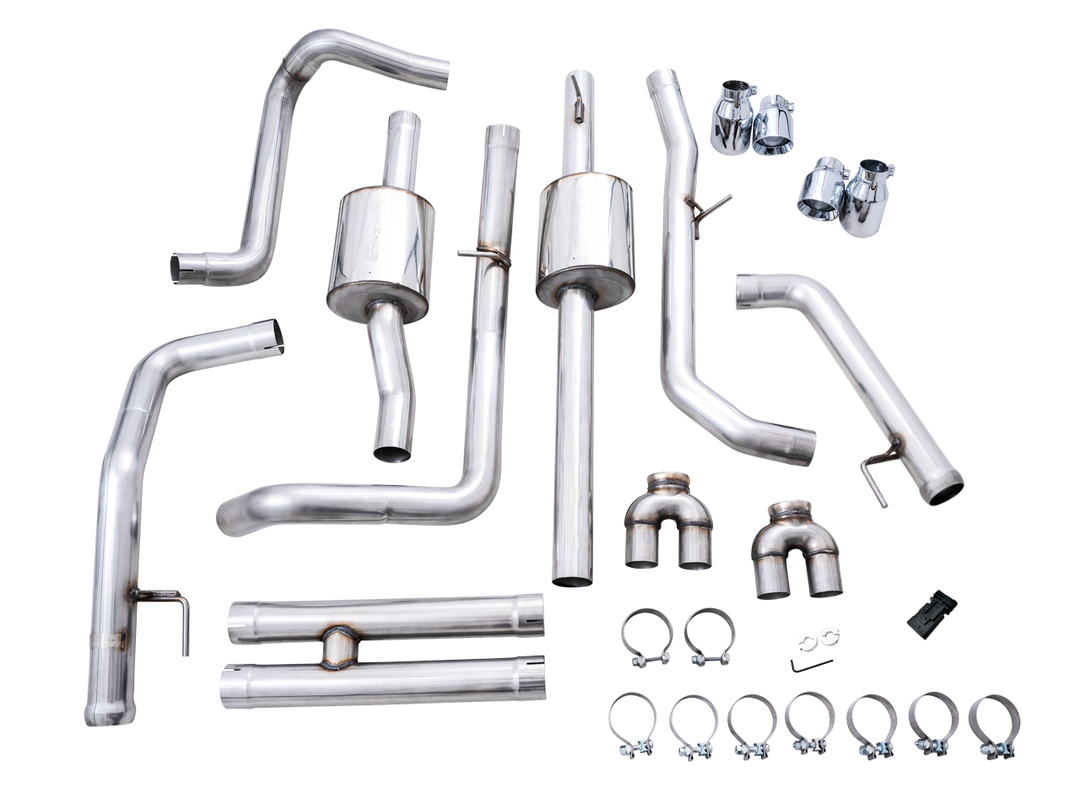 AWE 0FG Catback Exhaust for Silverado ZR2/Sierra AT4X - Quad Chrome Silver Tips