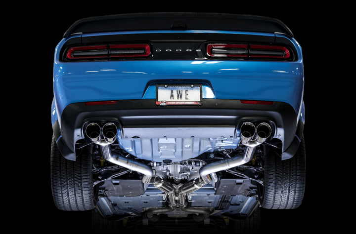 AWE Track Edition Exhaust for 15+ Challenger 6.4 / 6.2 SC - Chrome Silver Quad Tips