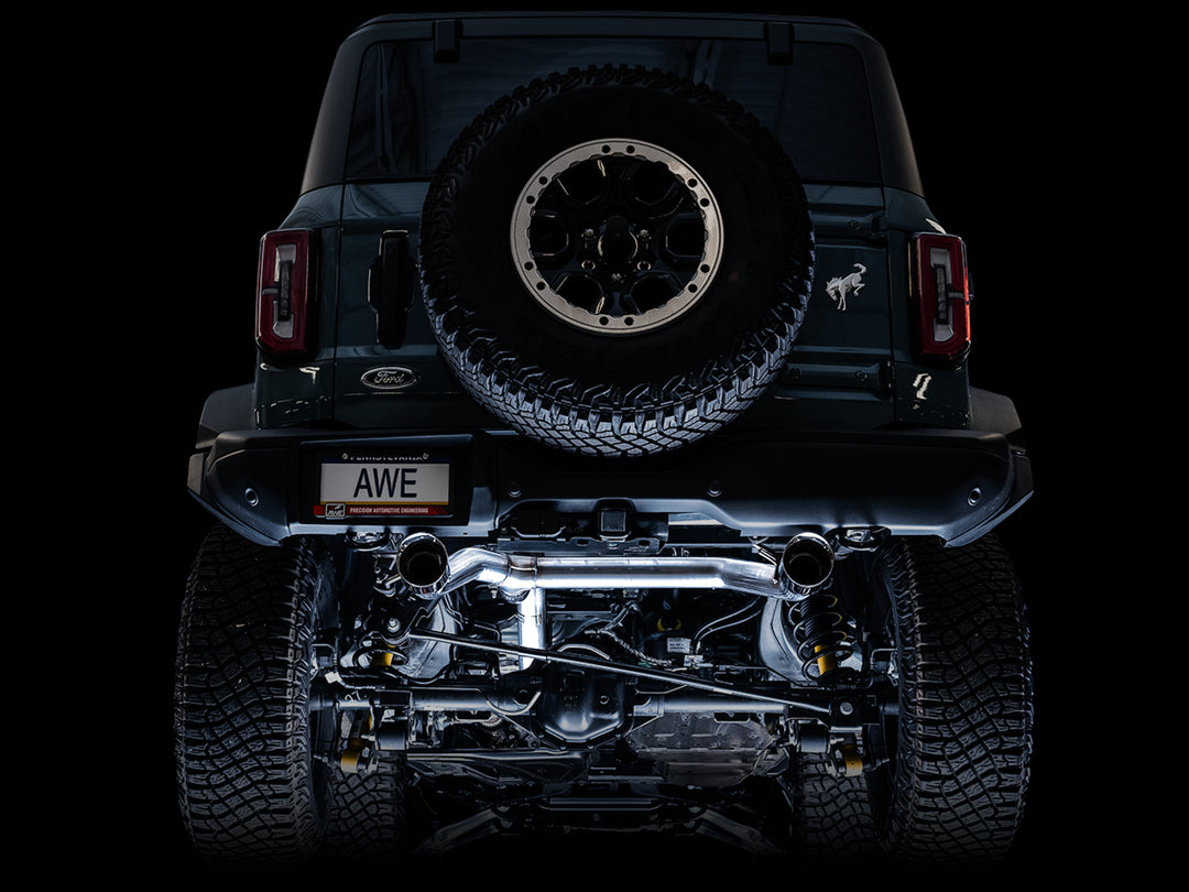 AWE 0FG Catback Exhaust for Ford Bronco with BashGuard™ - Dual 4.5" Diamond Black Tips