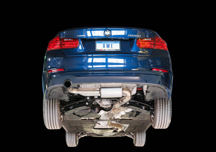 AWE Touring Edition Exhaust + Performance Mid Pipe for BMW F30 320i, Single Side - Chrome Silver Tip (102mm)