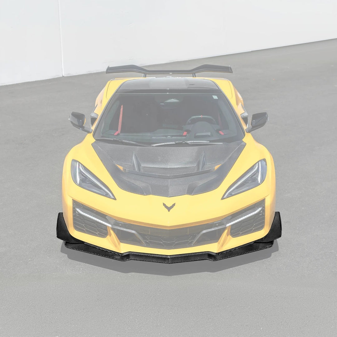Corvette C8 Z06 | Z07 DRY Carbon Fiber Front Splitter &amp; No Drill Canards