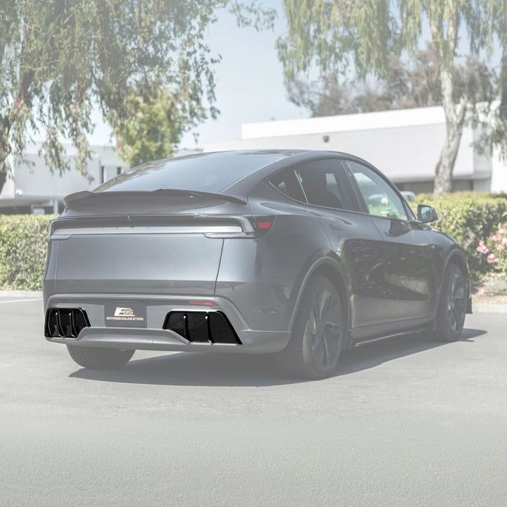 2025-Up Tesla Model Y | Fast Style Glossy Black Rear Bumper Finned Diffuser