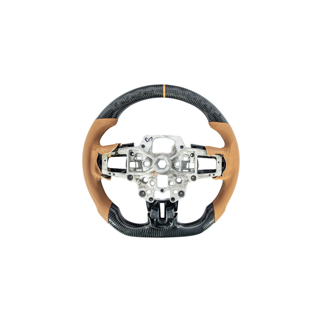 2015-23 Mustang Brown Leather Brown Stitching Carbon Fiber Steering Wheel