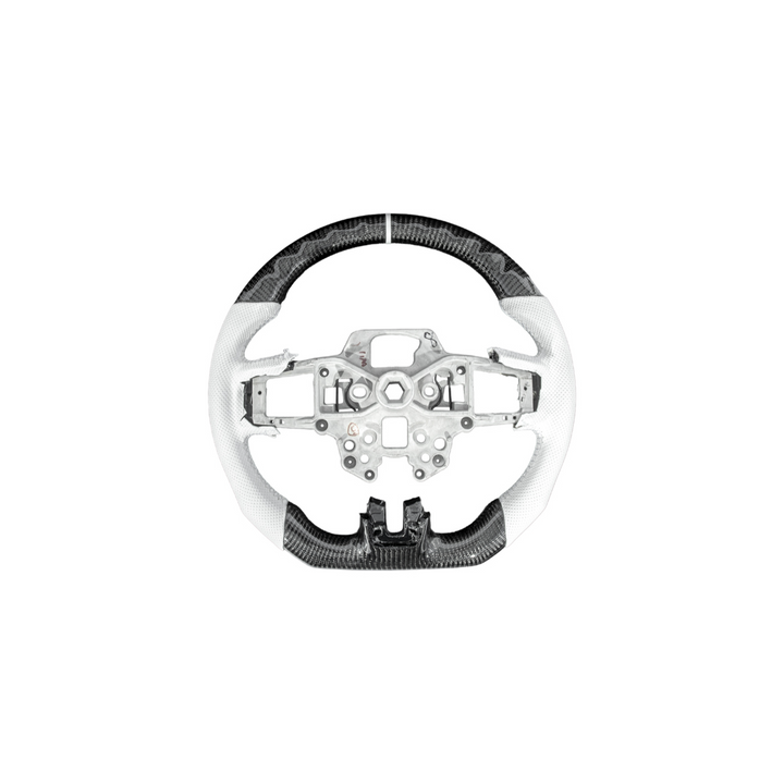 2015-23 Mustang White Leather White Stitching Carbon Fiber Steering Wheel
