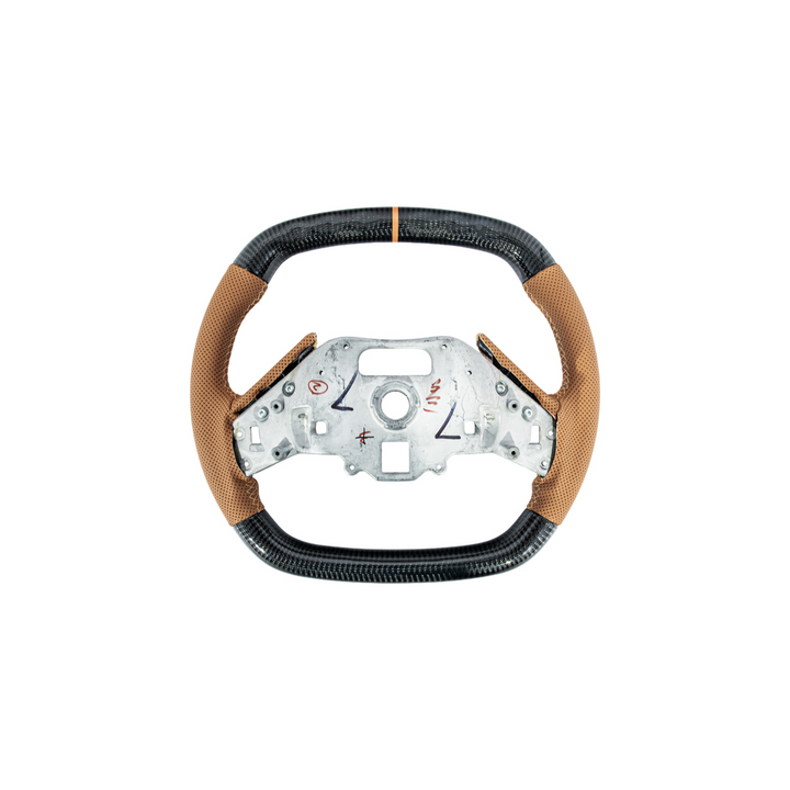 Corvette C8 Carbon Fiber Steering Wheel Orange Perforated Leather Orange Stitching Orange Stripe
