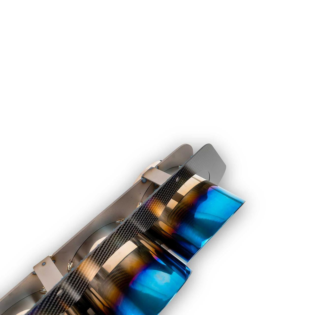 Detailed close-up of the 2023 Chevrolet Corvette C8 Z06 ZR1 titanium quad exhaust tips, highlighting the precision craftsmanship and premium metallic finish.