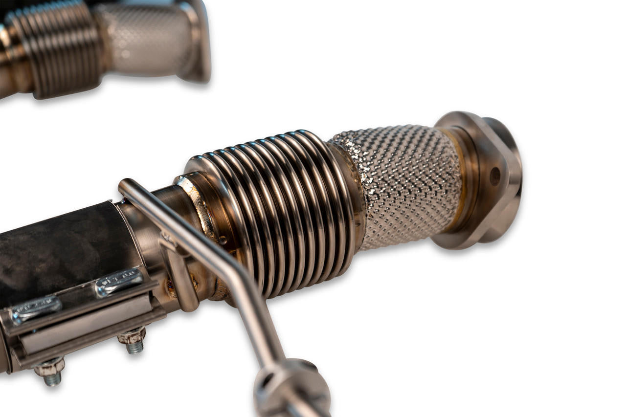 2023 Chevrolet Corvette C8 Z06 Titanium Supersport X-Pipe Cat-Back Exhaust System installed on car showcasing premium titanium finish and precision fitment.