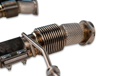 2023 Chevrolet Corvette C8 Z06 Titanium Supersport X-Pipe Cat-Back Exhaust System installed on car showcasing premium titanium finish and precision fitment.