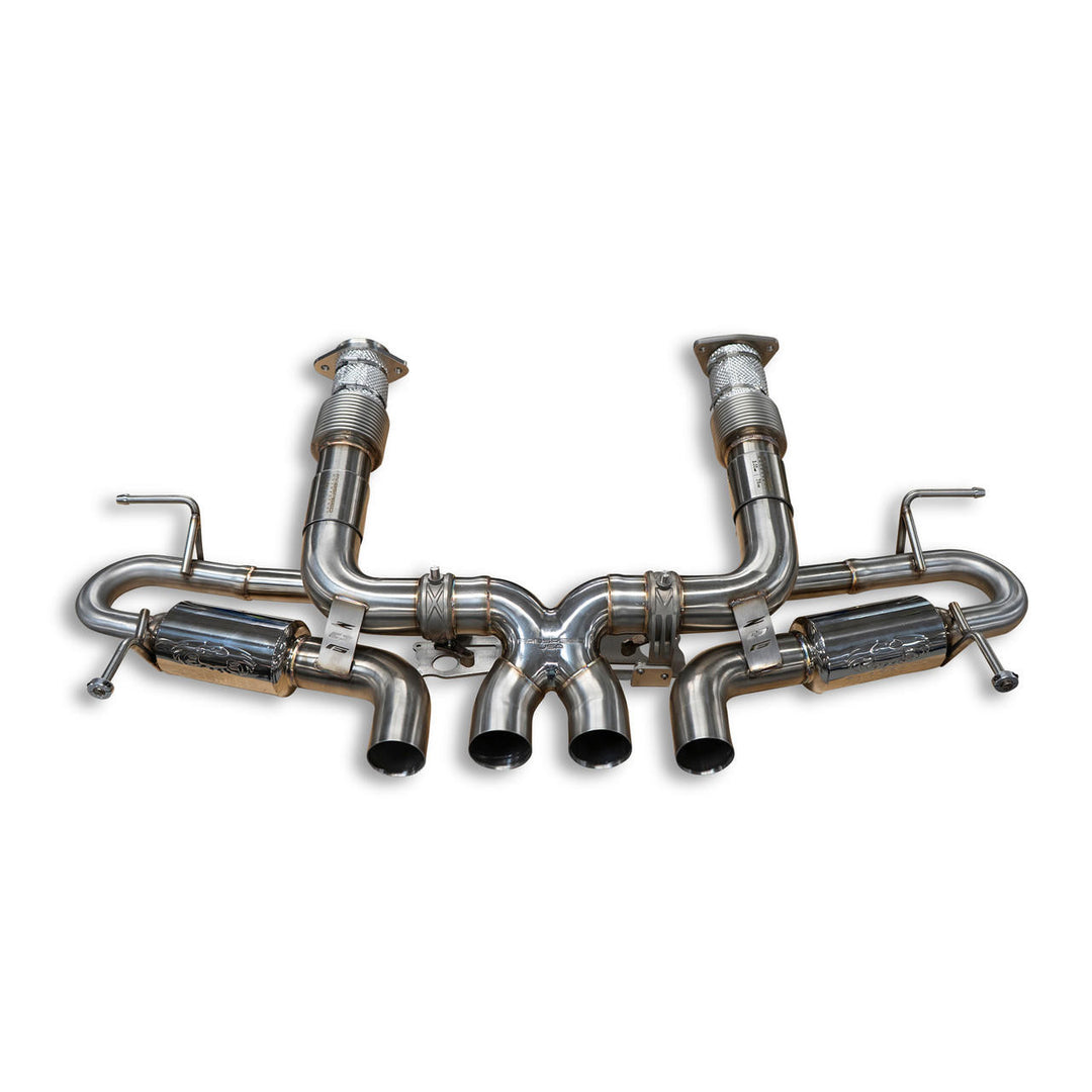 2023 Chevrolet Corvette C8 Z06 Valvetronic Cat-Back Exhaust System installed on vehicle showcasing premium titanium quad tips