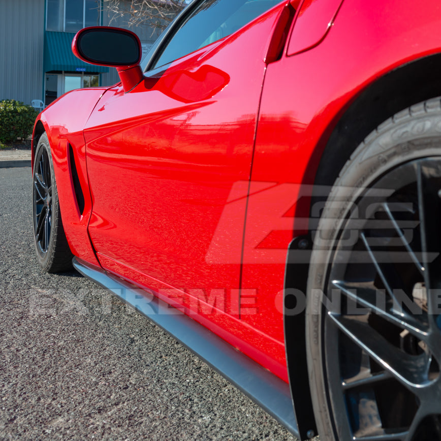 Q1-TECH, 9-Piece Front Bumper Lip & Side Skirt Extensions Diffuser Compatible 2005 2013 Chevy Corvette C6 Base Models Only Front Lip Spoiler Air Chin Sp