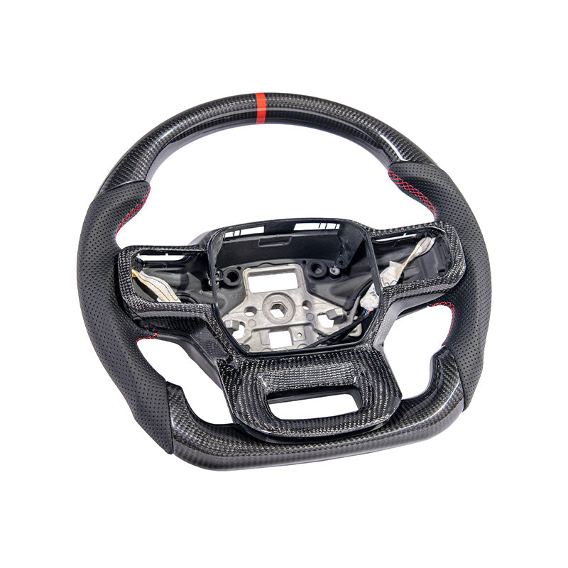2021-Up Ford F-150 CARBON FIBER Perforated Leather Red Stripe Steering Wheel