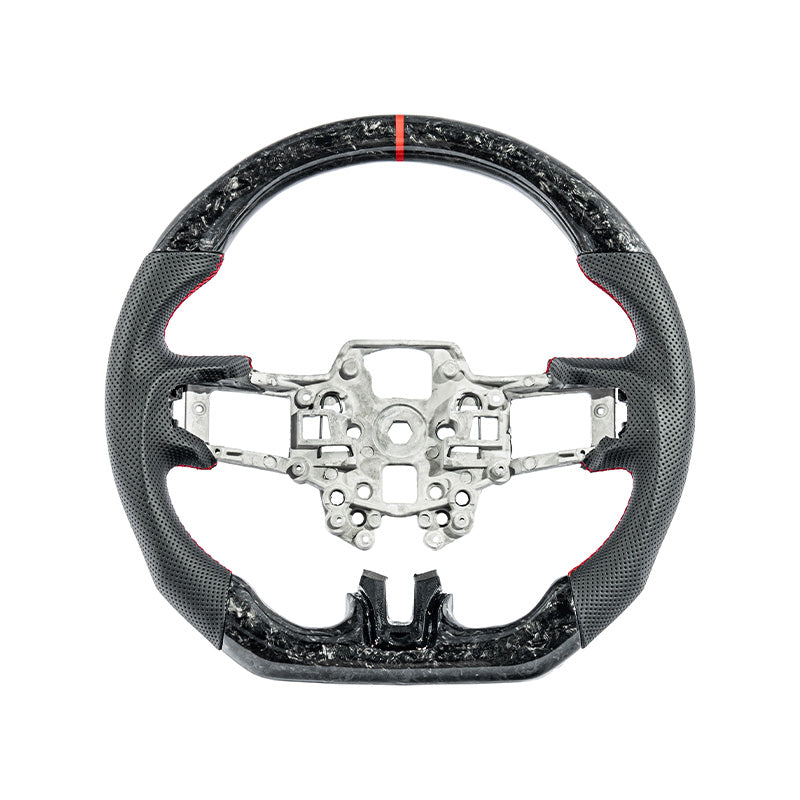 2018-23 Ford Mustang Forged Carbon Fiber Perforated Leather Steering Wheel | Red Stripe