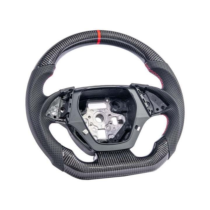 2016-2024 CAMARO CARBON FIBER Perforated Leather Red Stripe Steering Wheel