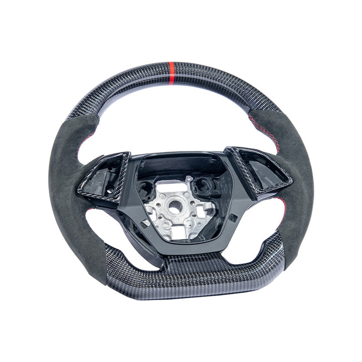 2016-2024 CAMARO CARBON FIBER Black Alcantara Red Stripe Steering Wheel
