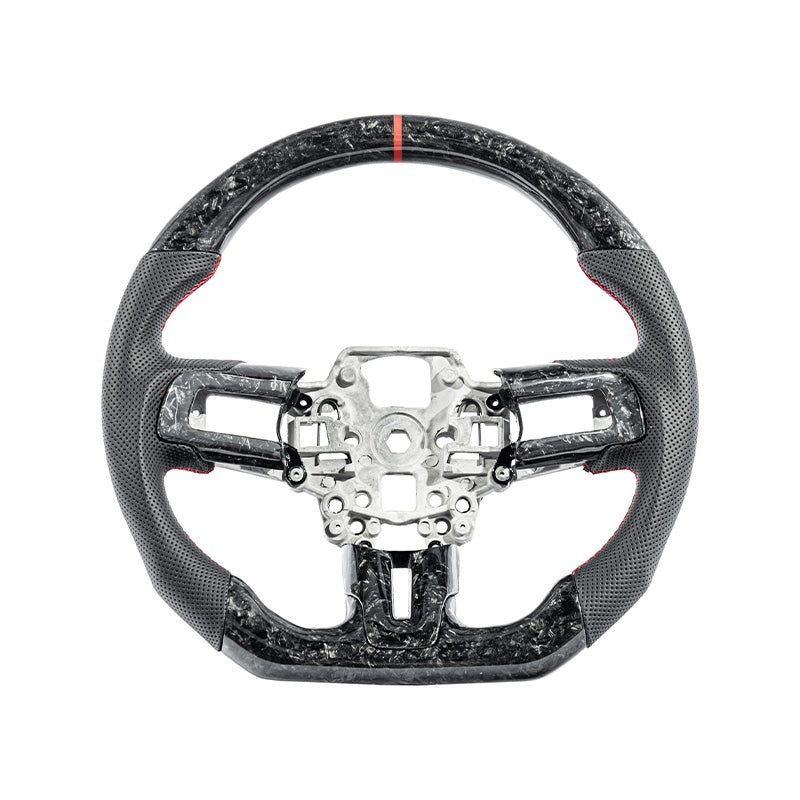 2018-23 Ford Mustang Forged Carbon Fiber Perforated Leather Steering Wheel | Red Stripe