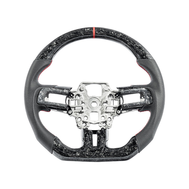 2018-23 Ford Mustang Forged Carbon Fiber Perforated Leather Steering Wheel | Red Stripe