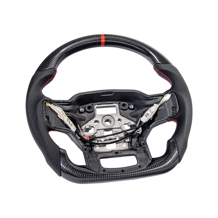 2021-Up Ford F-150 CARBON FIBER Perforated Leather Red Stripe Steering Wheel