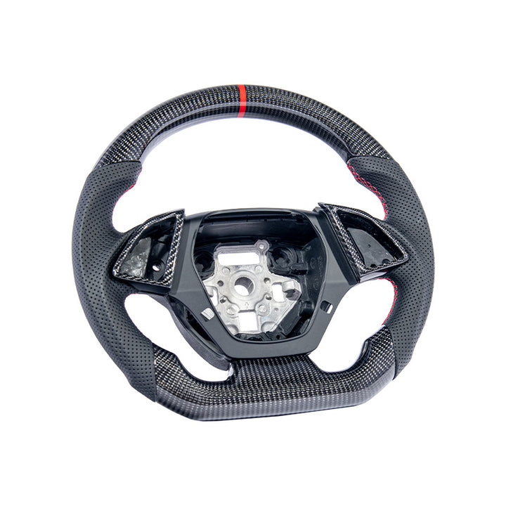 2016-2024 CAMARO CARBON FIBER Perforated Leather Red Stripe Steering Wheel