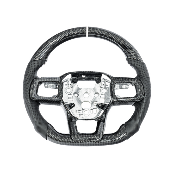 2024-Up Mustang Black Leather White Stitching Carbon Fiber Steering Wheel