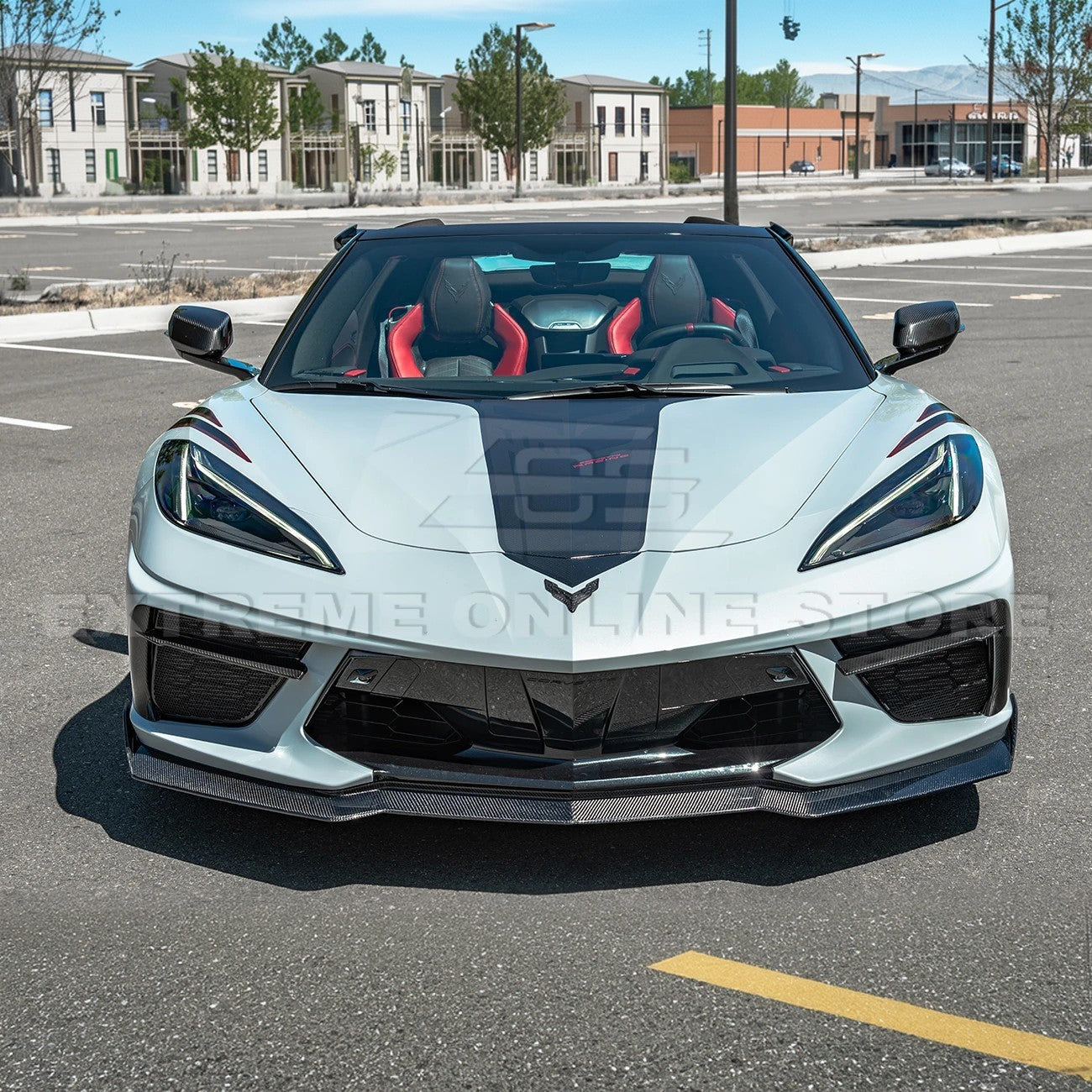 Front splitter ground effect for Corvette C8 with 5VM package, featuring aggressive aerodynamic design and premium factory-style fitment.