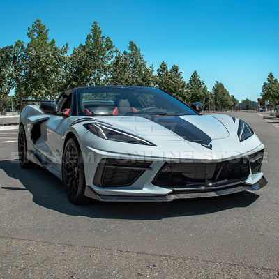 Front splitter ground effect for Corvette C8 with 5VM package, featuring aggressive aerodynamic design and premium factory-style fitment.