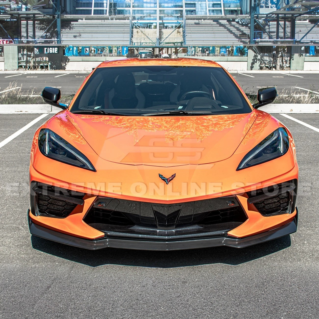 Front splitter ground effect for Corvette C8 with 5VM package, featuring aggressive aerodynamic design and premium factory-style fitment.