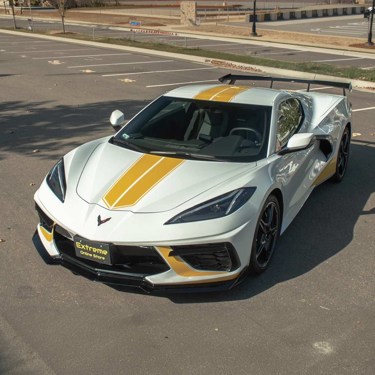 Front splitter ground effect for Corvette C8 with 5VM package, featuring aggressive aerodynamic design and premium factory-style fitment.