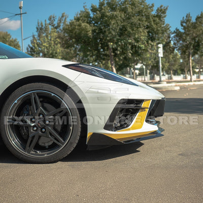 Front splitter ground effect for Corvette C8 with 5VM package, featuring aggressive aerodynamic design and premium factory-style fitment.