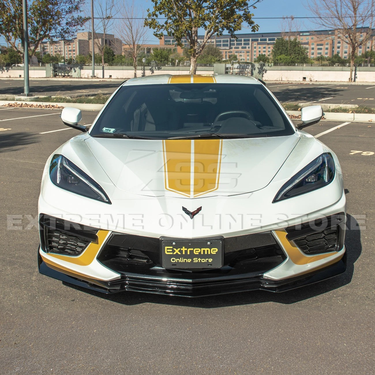 Front splitter ground effect for Corvette C8 with 5VM package, featuring aggressive aerodynamic design and premium factory-style fitment.