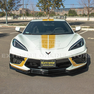 Front splitter ground effect for Corvette C8 with 5VM package, featuring aggressive aerodynamic design and premium factory-style fitment.