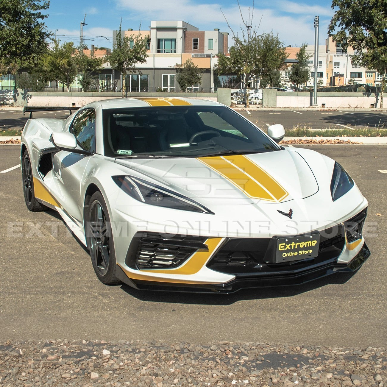 Front splitter ground effect for Corvette C8 with 5VM package, featuring aggressive aerodynamic design and premium factory-style fitment.