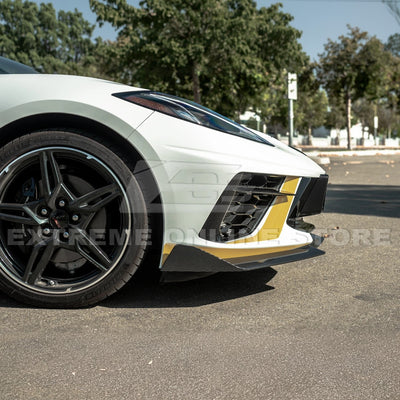 Front splitter ground effect for Corvette C8 with 5VM package, featuring aggressive aerodynamic design and premium factory-style fitment.