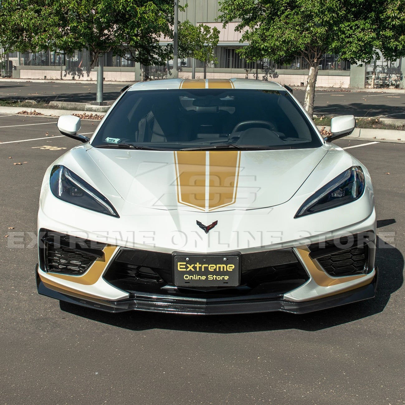 Front splitter ground effect for Corvette C8 with 5VM package, featuring aggressive aerodynamic design and premium factory-style fitment.