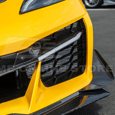 Front radiator mesh grille guard for 2023-Up Corvette C8 E-Ray and Z06 models, featuring factory-style design for improved protection and airflow.
