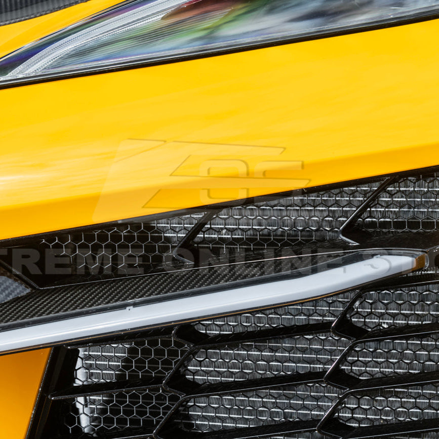 Front radiator mesh grille guard for 2023-Up Corvette C8 E-Ray and Z06 models, featuring factory-style design for improved protection and airflow.