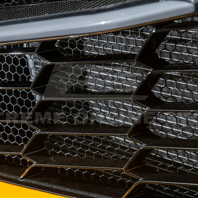 Front radiator mesh grille guard for 2023-Up Corvette C8 E-Ray and Z06 models, featuring factory-style design for improved protection and airflow.