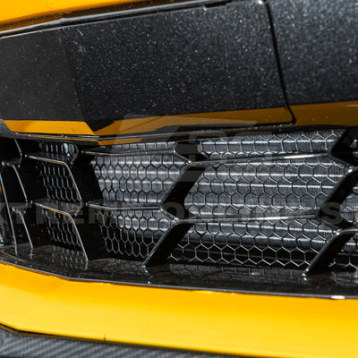 Front radiator mesh grille guard for 2023-Up Corvette C8 E-Ray and Z06 models, featuring factory-style design for improved protection and airflow.