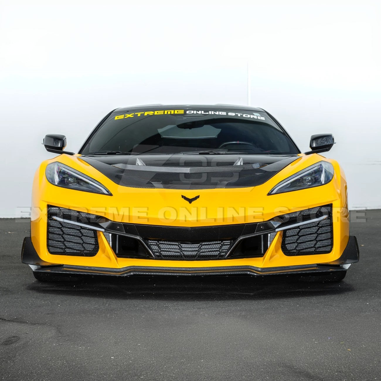 Front radiator mesh grille guard for 2023-Up Corvette C8 E-Ray and Z06 models, featuring factory-style design for improved protection and airflow.