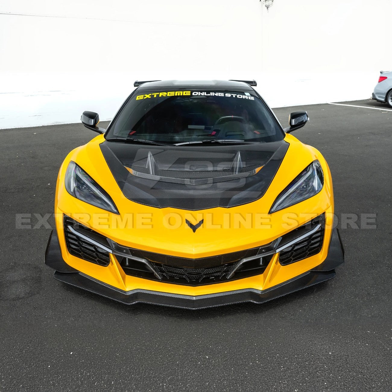 Front radiator mesh grille guard for 2023-Up Corvette C8 E-Ray and Z06 models, featuring factory-style design for improved protection and airflow.