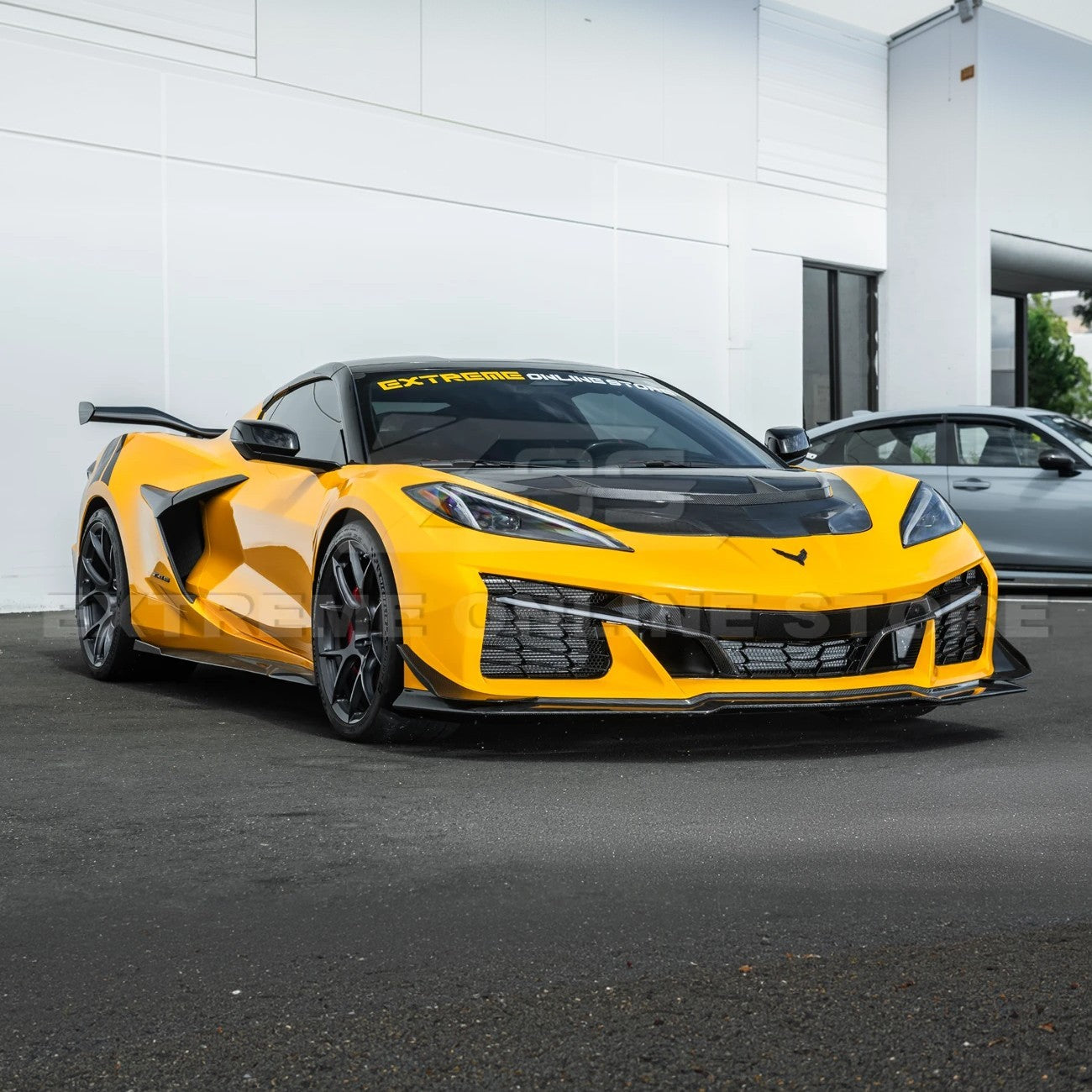 Front radiator mesh grille guard for 2023-Up Corvette C8 E-Ray and Z06 models, featuring factory-style design for improved protection and airflow.