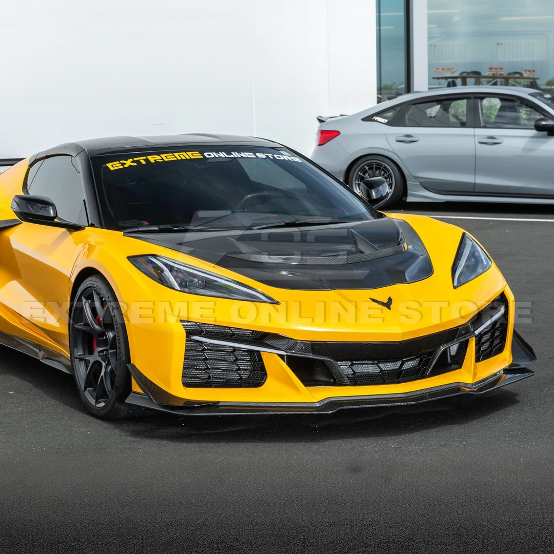 Front radiator mesh grille guard for 2023-Up Corvette C8 E-Ray and Z06 models, featuring factory-style design for improved protection and airflow.